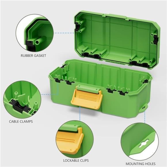 Waterproof Electrical Box,   Large Size 6 Cable Seal Entry, Green - Picture 5 of 6